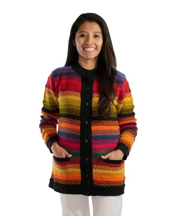 Alpaca Long Cardigan Rainbow