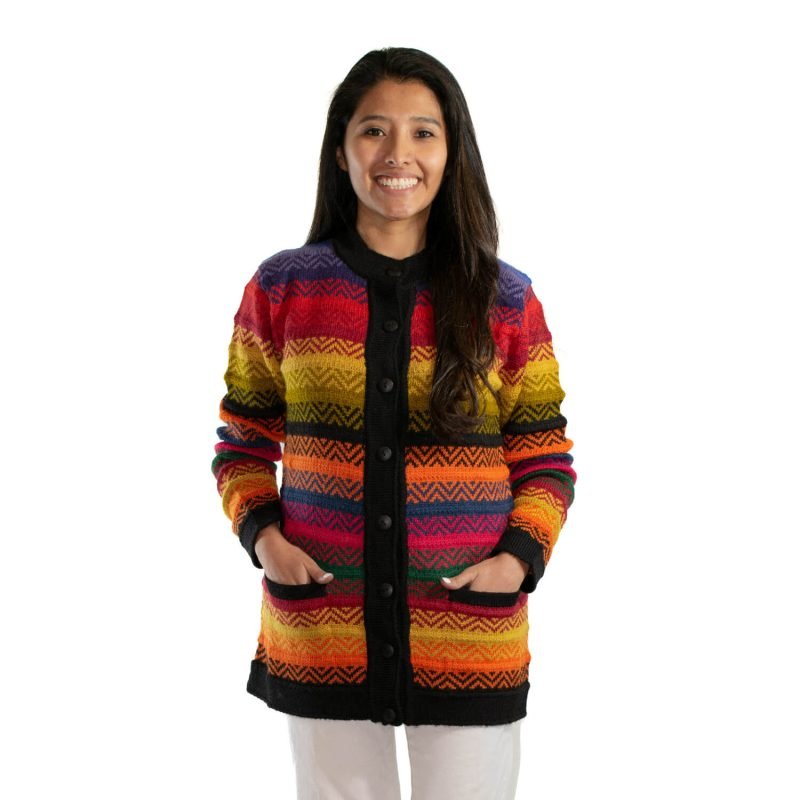 Alpaca Long Cardigan Rainbow